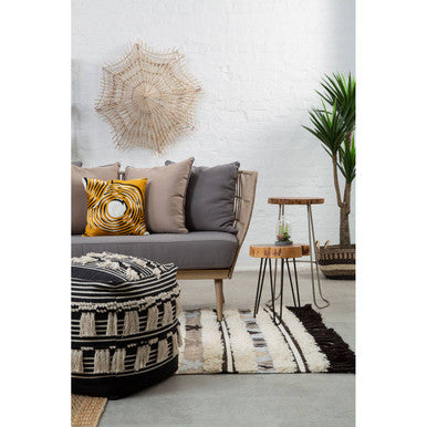 Cefena Black and White Shaggy Pouffe