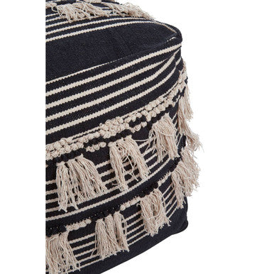 Cefena Black and White Shaggy Pouffe