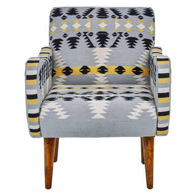 Cefena Multicolour Kilim Style Fabric Armchair with Curved Armrests