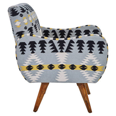 Cefena Multicolour Kilim Style Fabric Armchair with Curved Armrests