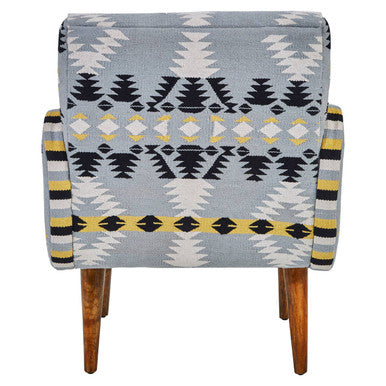 Cefena Multicolour Kilim Style Fabric Armchair with Curved Armrests