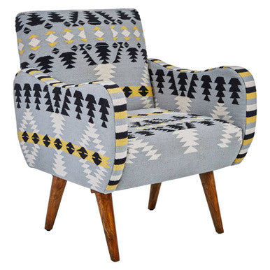 Cefena Multicolour Kilim Style Fabric Armchair with Curved Armrests
