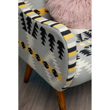 Cefena Multicolour Kilim Style Fabric Armchair with Curved Armrests