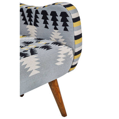 Cefena Multicolour Kilim Style Fabric Armchair with Curved Armrests
