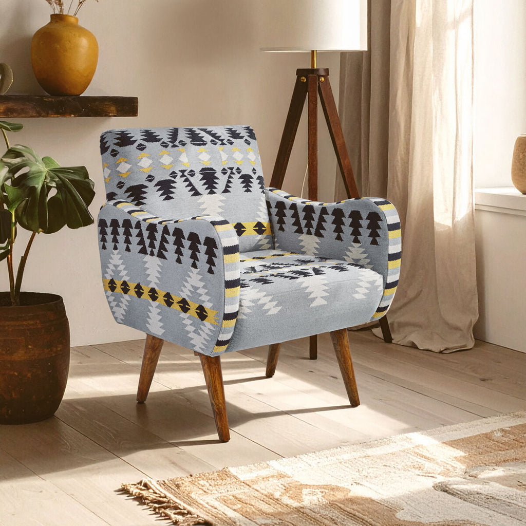 Cefena Multicolour Kilim Style Fabric Armchair with Curved Armrests