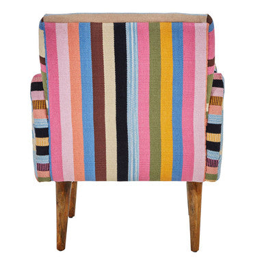 Cefena Multicolour Kilim Style Fabric Chair with Mango Wood Legs