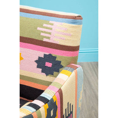 Cefena Multicolour Kilim Style Fabric Chair with Mango Wood Legs