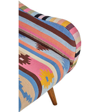 Cefena Multicolour Kilim Style Fabric Chair with Mango Wood Legs