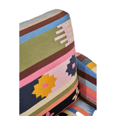 Cefena Multicolour Kilim Style Fabric Chair with Mango Wood Legs