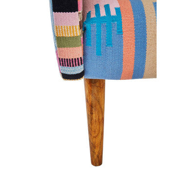 Cefena Multicolour Kilim Style Fabric Chair with Mango Wood Legs