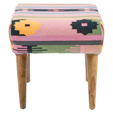 Cefena Multicolour Fabric Footstool with Padded Seat