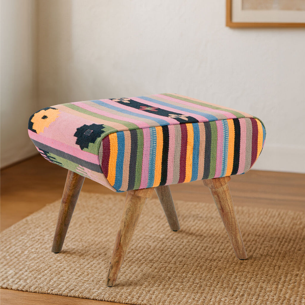 Cefena Multicolour Fabric Footstool with Padded Seat