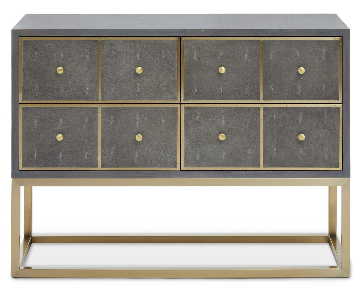 Grey and Gold Warm Metallic Finish Shagreen Effect 4-Drawer Console Table with Knob Handle, Deskey