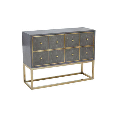 Grey and Gold Warm Metallic Finish Shagreen Effect 4-Drawer Console Table with Knob Handle, Deskey