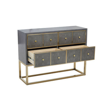 Grey and Gold Warm Metallic Finish Shagreen Effect 4-Drawer Console Table with Knob Handle, Deskey