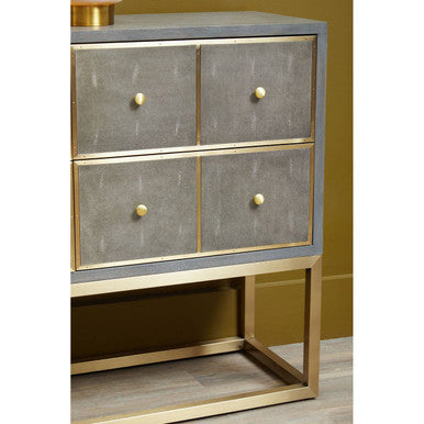 Grey and Gold Warm Metallic Finish Shagreen Effect 4-Drawer Console Table with Knob Handle, Deskey
