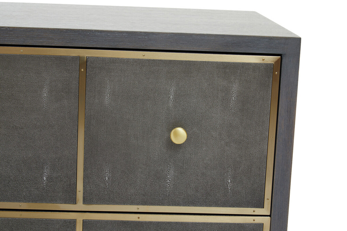 Grey and Gold Warm Metallic Finish Shagreen Effect 4-Drawer Console Table with Knob Handle, Deskey