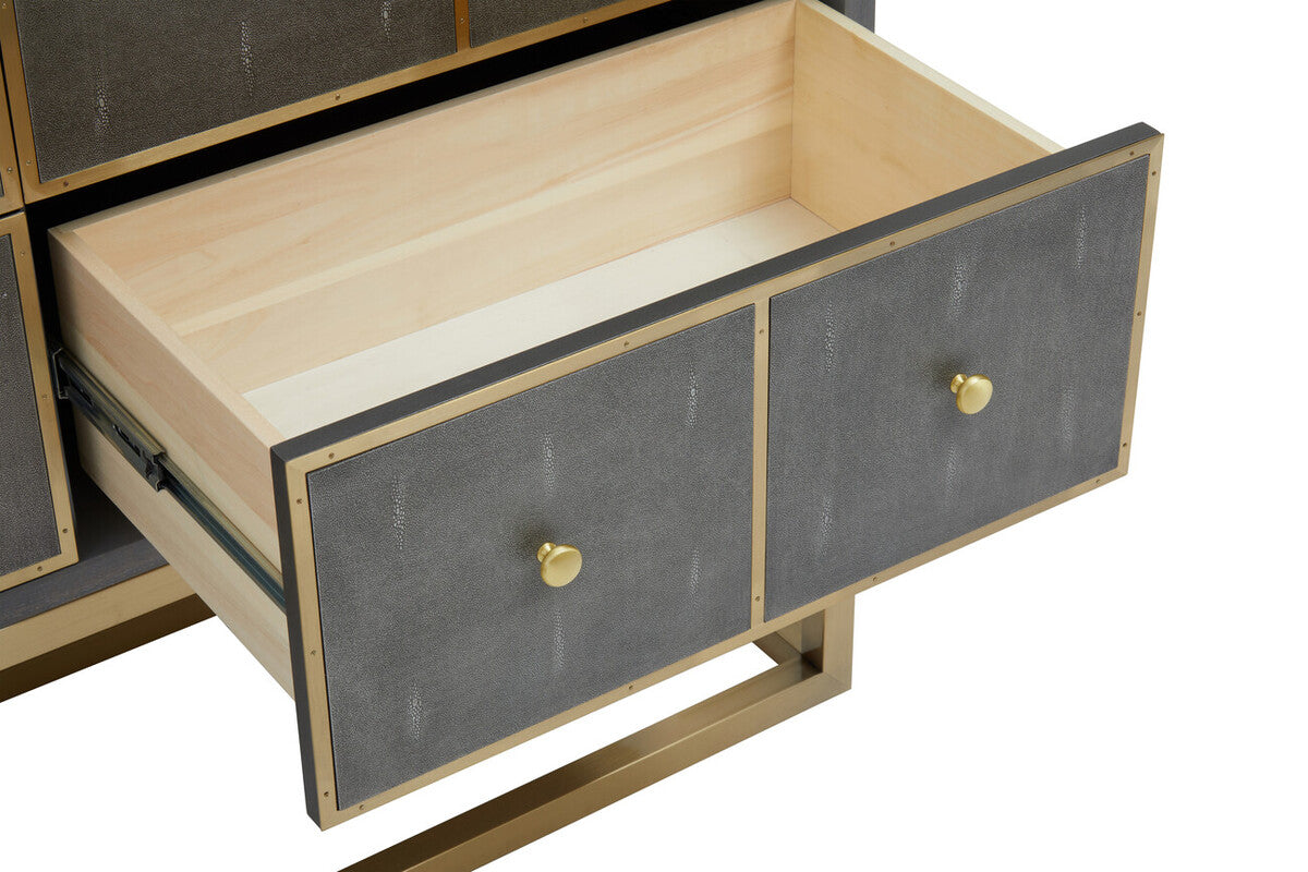 Grey and Gold Warm Metallic Finish Shagreen Effect 4-Drawer Console Table with Knob Handle, Deskey