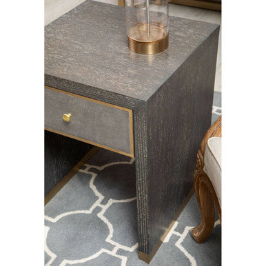 Grey and Gold Metallic Base Shagreen Effect 1-Drawer Side Table with Knob Handle, Deskey