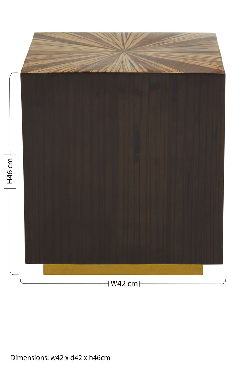 Brown and Gold Ebony Bamboo Sunburst Top Side Table with Clean-Lined, Gabelle
