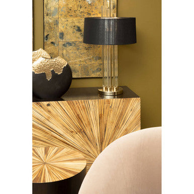 Brown and Gold Ebony Bamboo Sunburst Top Console Table with Clean-Lined, Gabelle