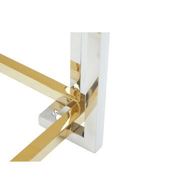 Clear Tempered Glass Top Side Table with Silver and Gold Stainless Steel Base, Elino