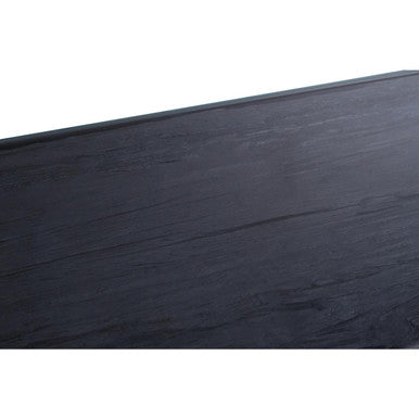 Black Wood and Clear Glass Top Console Table with Silver U-Shaped Metal Legs, Kerala