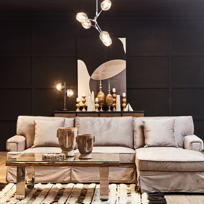 Natural Wood and Clear Glass Top Coffee Table with Silver U-Shaped Metal Legs, Kerala