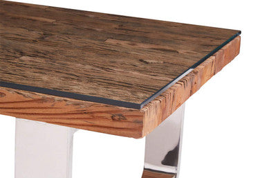 Natural Wood and Clear Glass Top Coffee Table with Silver U-Shaped Metal Legs, Kerala