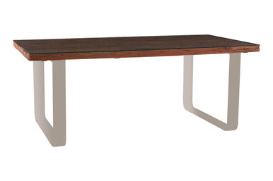 Natural Wood and Clear Glass Top Dining Table with Silver U-Shaped Metal Legs, Kerala