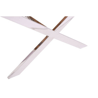 Square Natural Wood and Clear Glass Top End Table with Silver Cross Base, Kerala