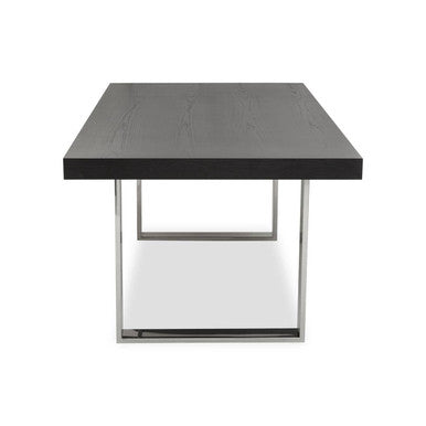 Rectangular Wooden Dining Table with Silver Finish Frame, Ulmus