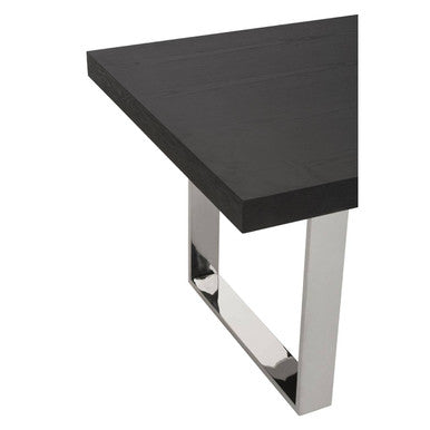 Rectangular Wooden Dining Table with Silver Finish Frame, Ulmus