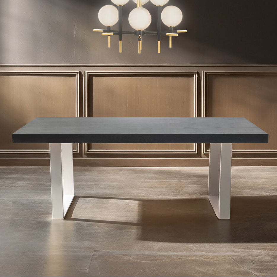 Rectangular Wooden Dining Table with Silver Finish Frame, Ulmus