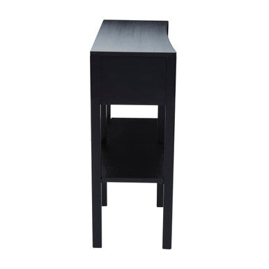 Black Console Table with Sturdy Frame and 2 Rattan-Front Drawers, Corso