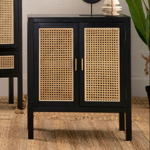 Corso Black Sideboard with Two Rattan Doors