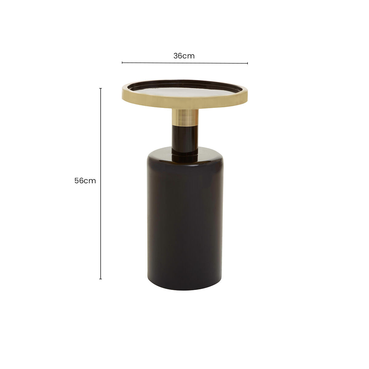 Gold and Black Art Deco Pillar Metal Side Table with Base, Elva