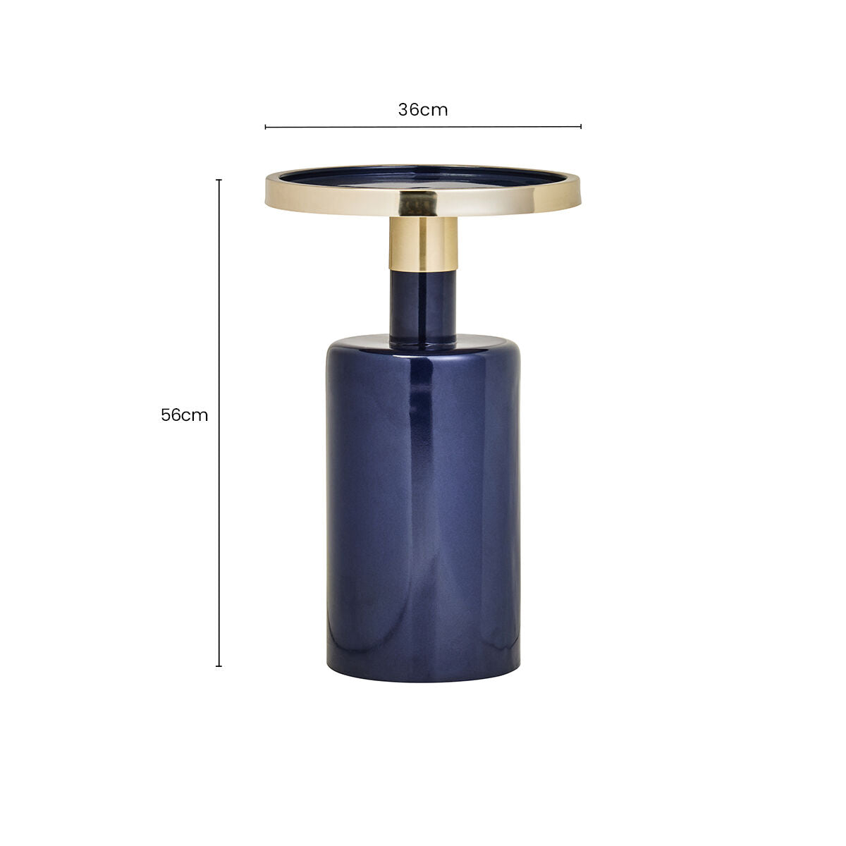 Gold and Navy Art Deco Pillar Metal Side Table with Base, Elva
