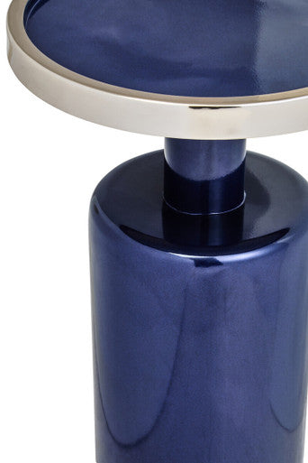 Gold and Navy Art Deco Pillar Metal Side Table with Base, Elva