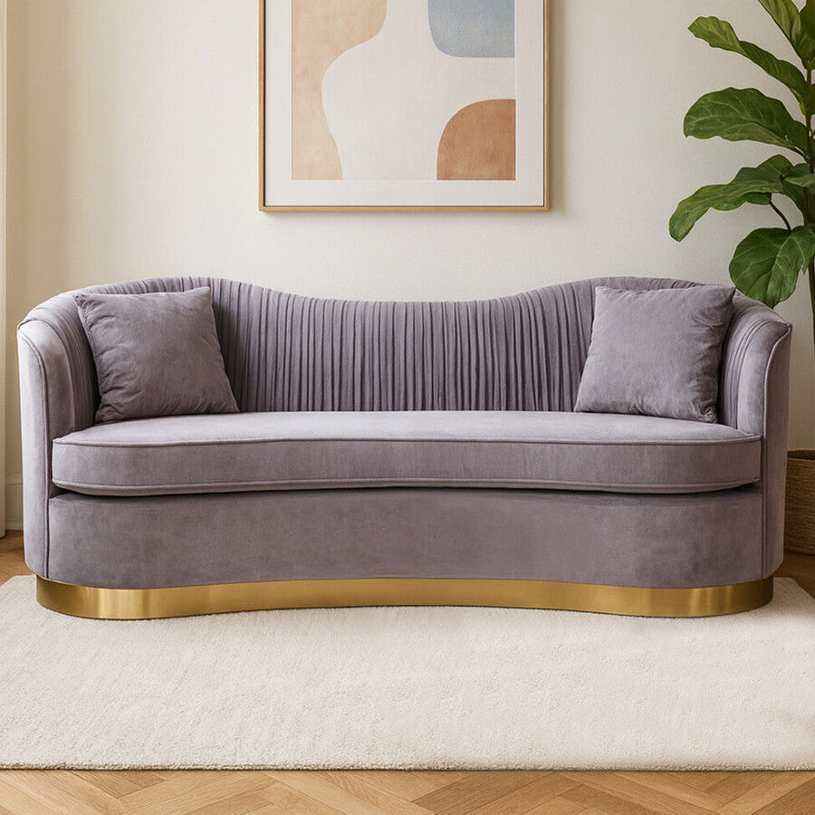 3 Seater Grey Pleated Velvet Sofa, Franza