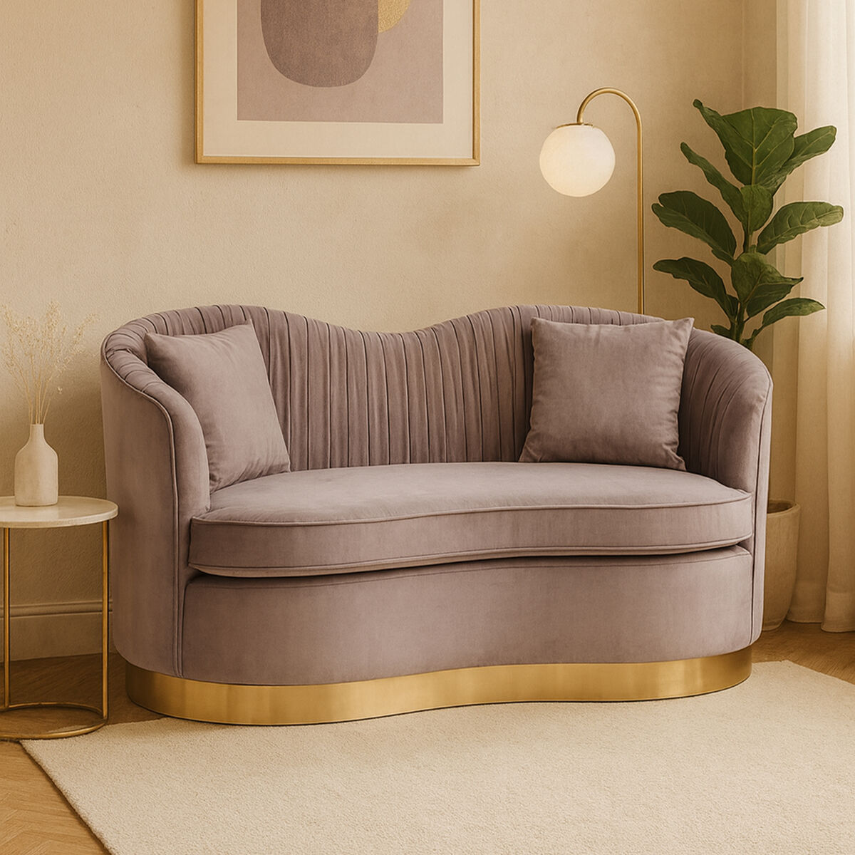 2 Seater Grey Pleated Velvet Sofa, Franza