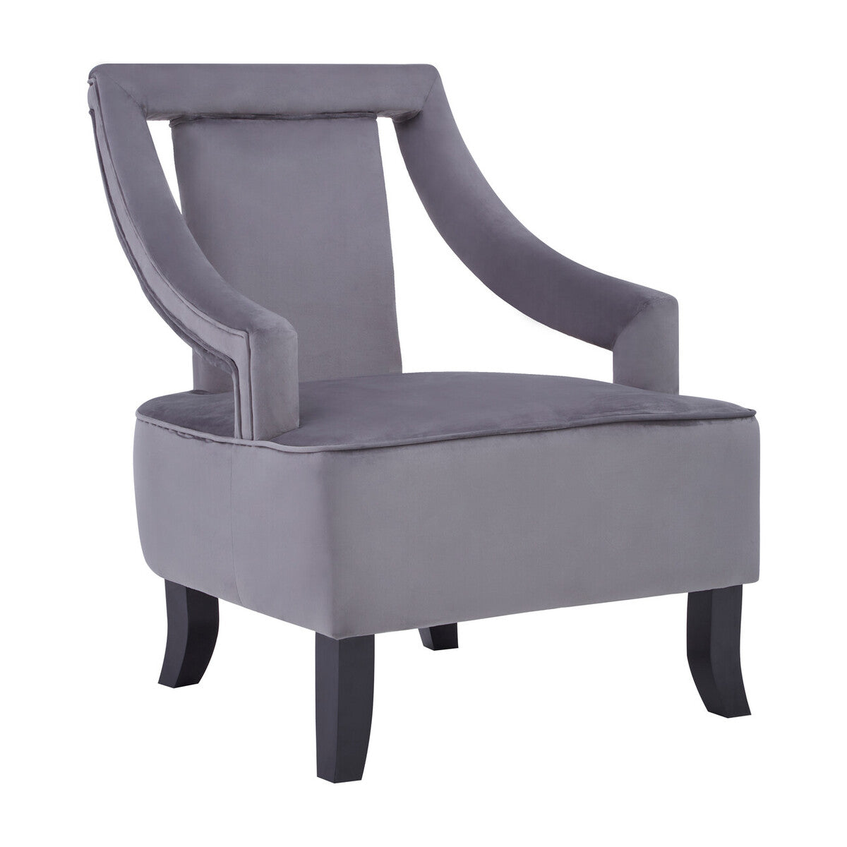 Faye Grey Velvet Chair with Wooden Legs