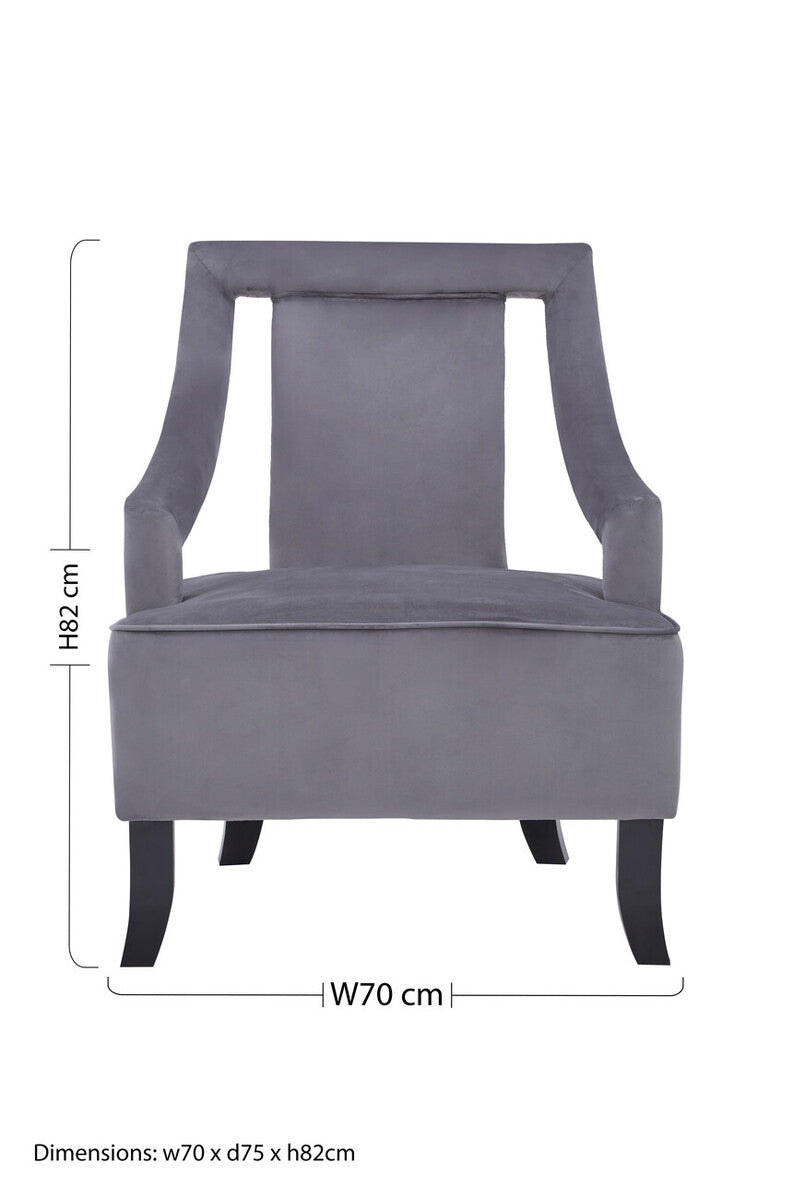 Faye Grey Velvet Chair with Wooden Legs