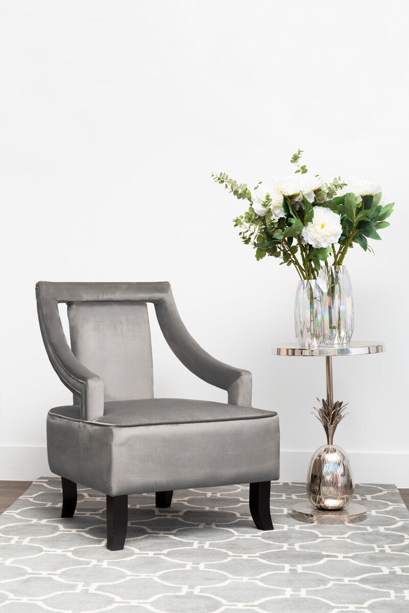 Faye Grey Velvet Chair with Wooden Legs