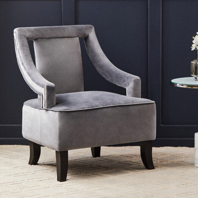 Faye Grey Velvet Chair with Wooden Legs
