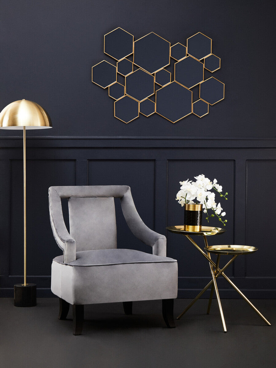 Faye Grey Velvet Chair with Wooden Legs