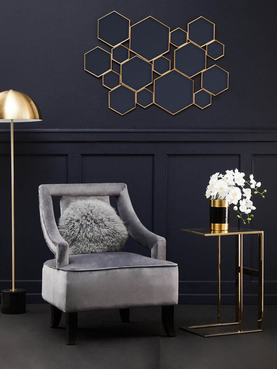 Faye Grey Velvet Chair with Wooden Legs