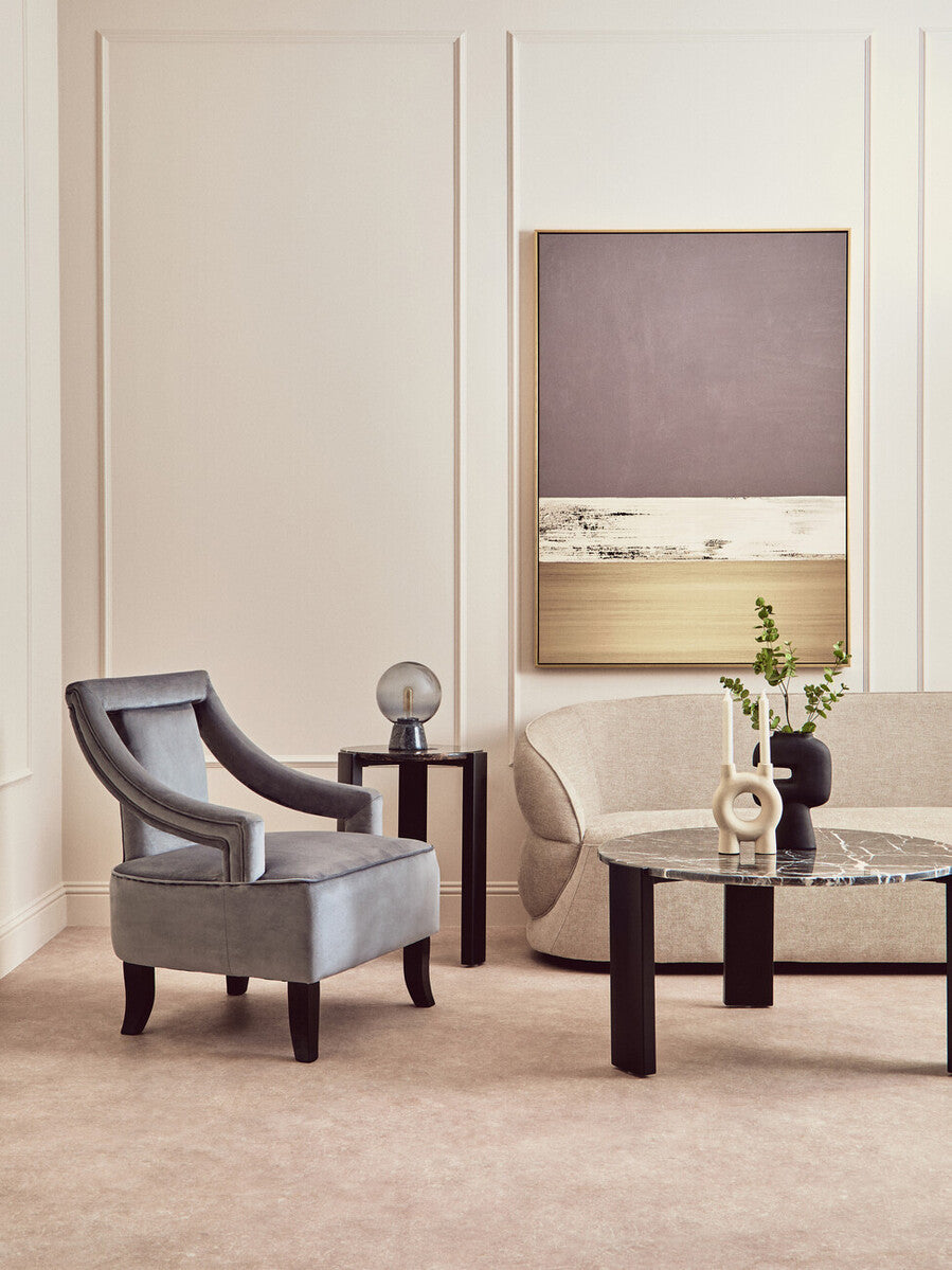 Faye Grey Velvet Chair with Wooden Legs