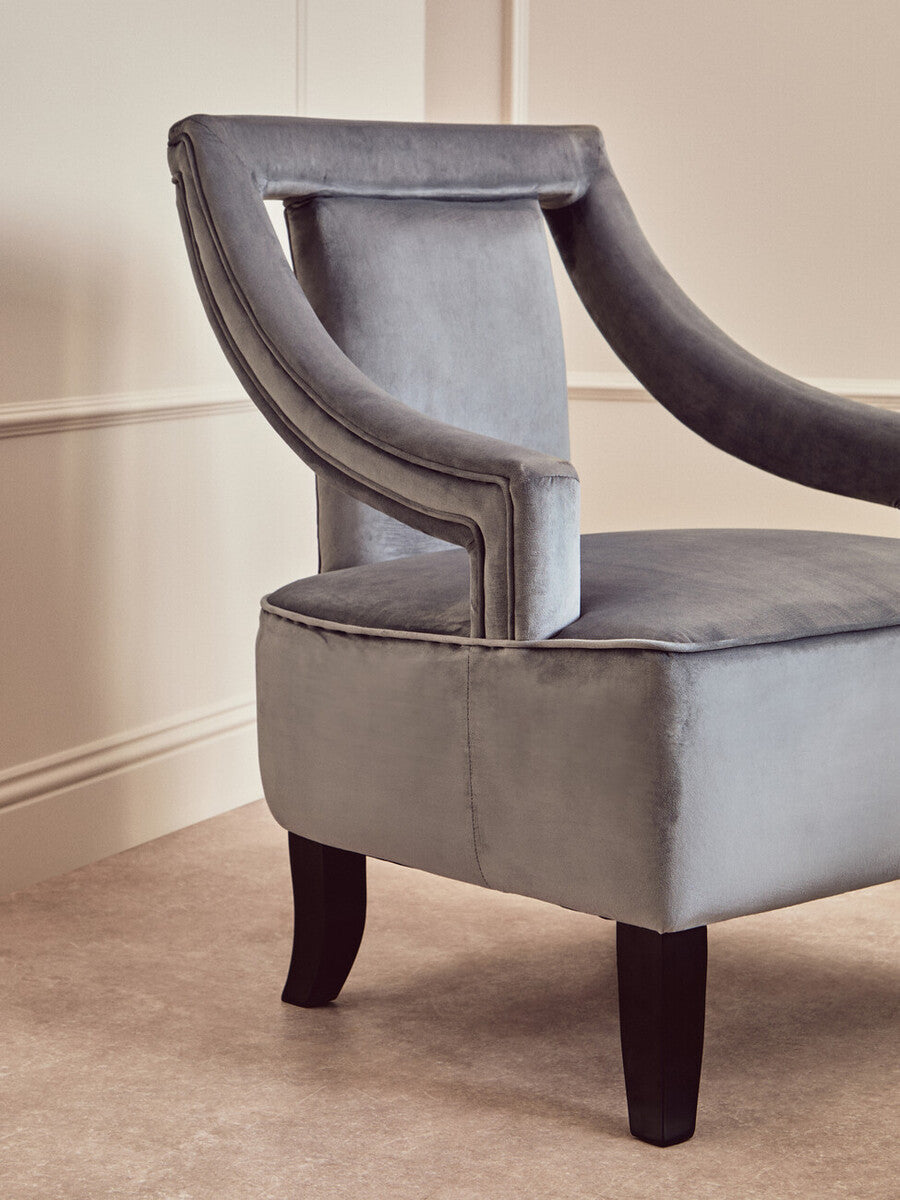 Faye Grey Velvet Chair with Wooden Legs