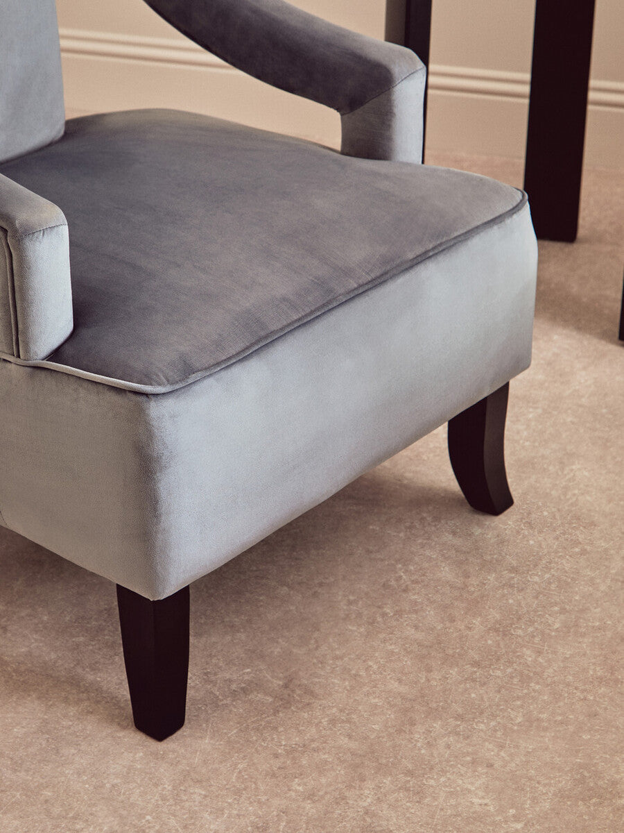 Faye Grey Velvet Chair with Wooden Legs